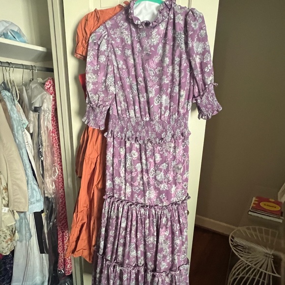 ALEXIS short puff sleeve Lavendar floral print maxi dress sz small - Picture 8 of 10